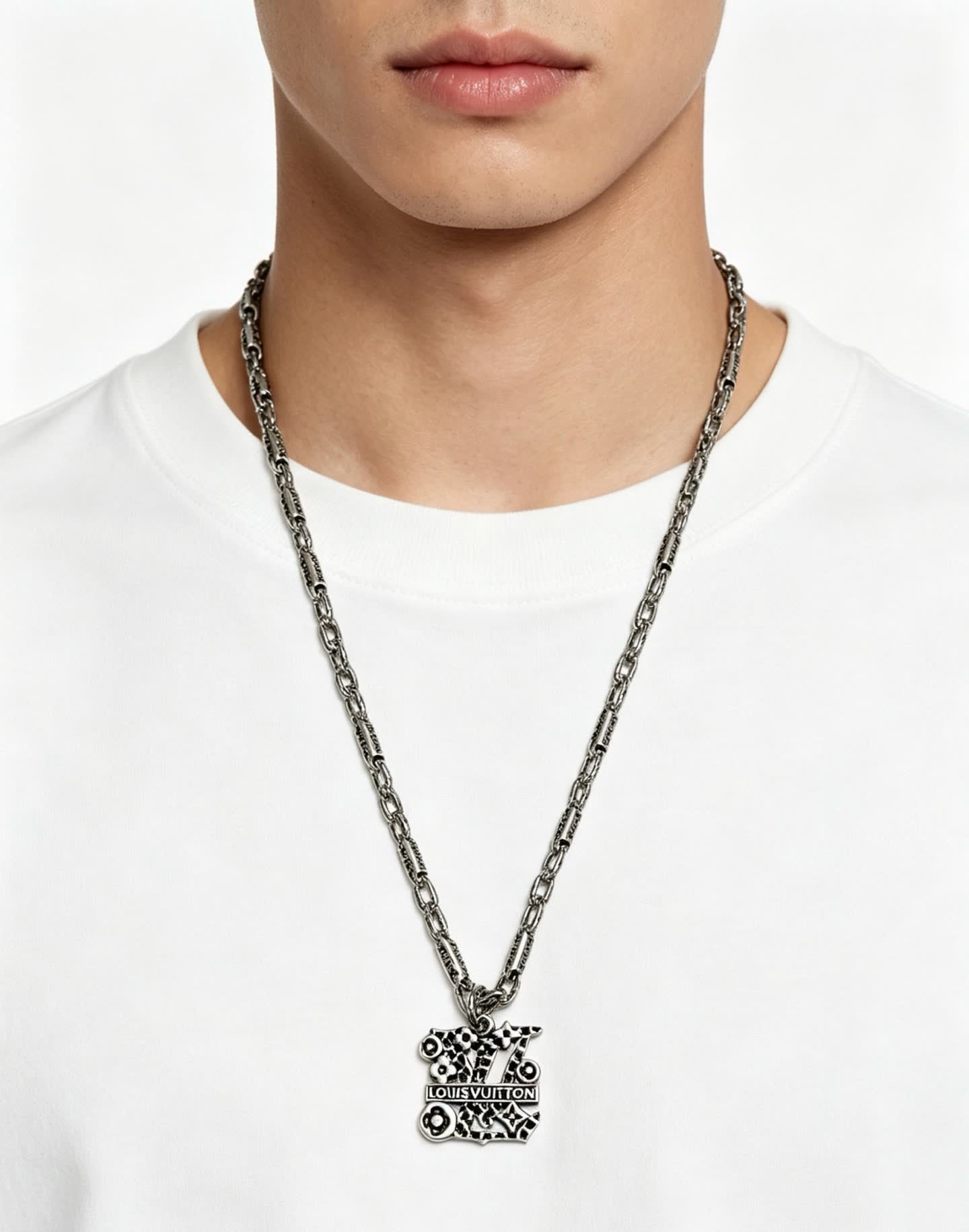 Louis Vuitton Silver Chain with Logo Pendant